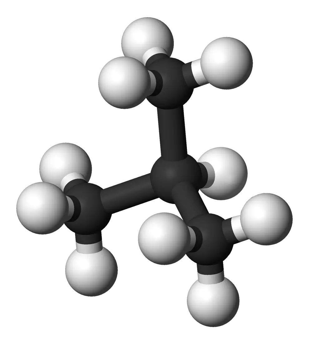 Isobutane as a ball-and-stick model. Isobutane as a ball-and-stick model.