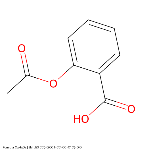 Aspirin molecular structure with formula C9H8O4